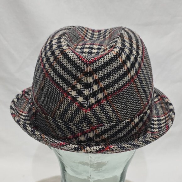 CROMBIE Aberdeen Scotland Cashmere & Wool Fedora Black Gray White Red Plaid S/7 - Picture 3 of 7
